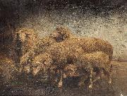 Heinrich von Angeli Sheep in a barn oil painting on canvas